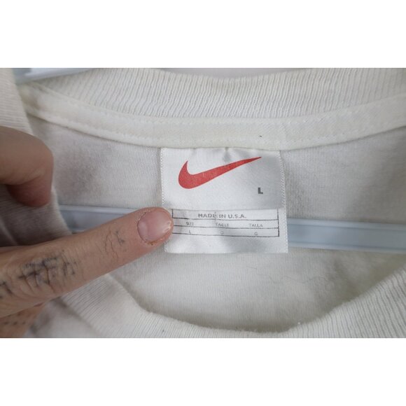 Vtg 90s Nike Mens Large Distressed Travis Scott Mini Swoosh T-Shirt White USA - Picture 8 of 14